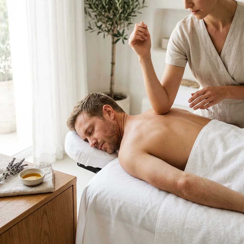 flat palm pressure worked down either side of a client's spine