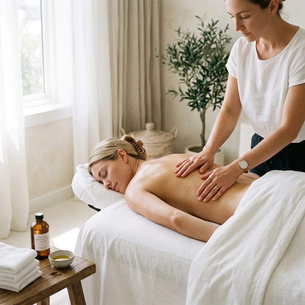 therapist checking in with a client resting face-down on a draped table